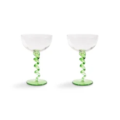 Set of 2 Green Twisted Coupe Glasses, 300ml