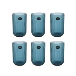Set of 6 Ribbed Blue Highball Glasses, 430ml