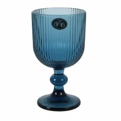 Set of 6 Ribbed Blue Wine Glasses, 255ml