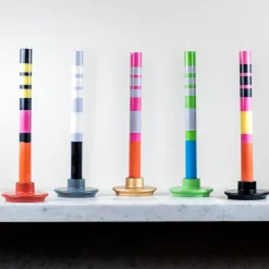 Set of 6 Striped Dinner Candles - Multicolour
