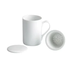 Set of 6 White Porcelain Mug with Tea Strainer, 270ml