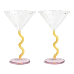 Set of 2 Yellow & Pink Zig Zag Martini Glasses, 150ml