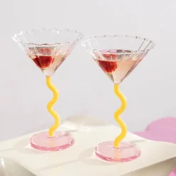 Set of 2 Yellow & Pink Zig Zag Martini Glasses, 150ml