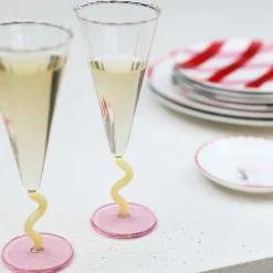 Set of 2 Yellow Stem Champagne Flutes, 180ml