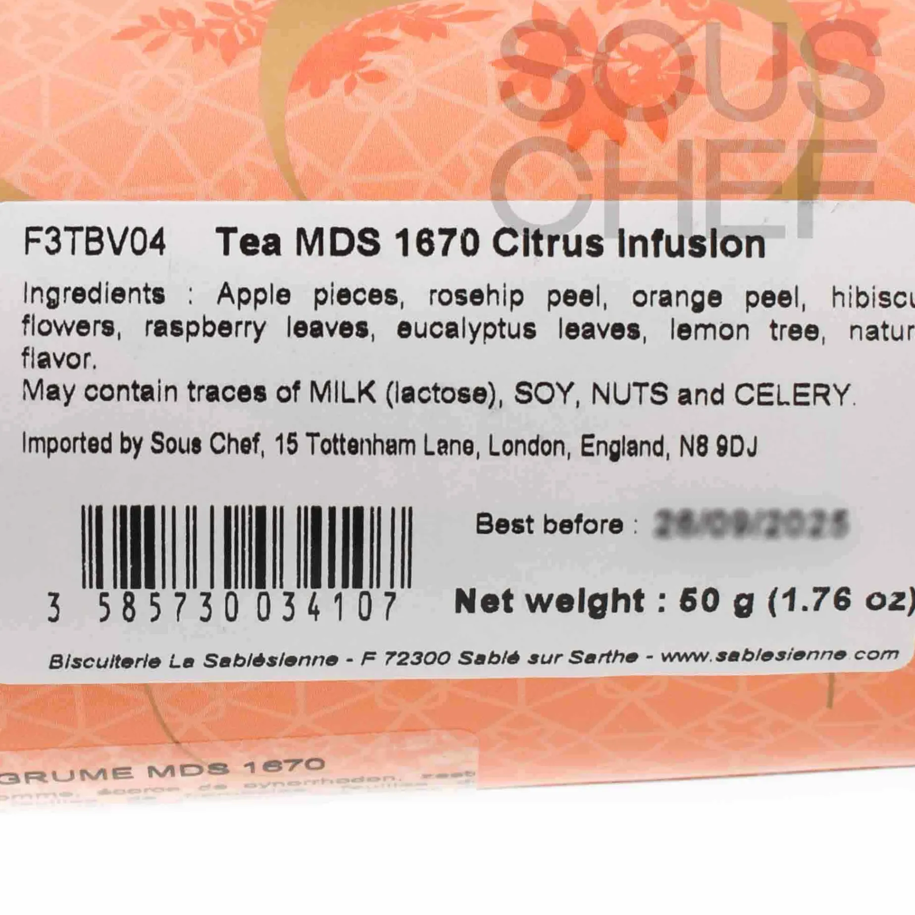 Short Dated La Sablesienne Citrus Fruit Infusion Tea, 50g