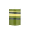 Striped Pillar Candle, Olive & Navy, 10cm