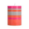 Striped Pillar Candle, Orange & Pink, 10cm