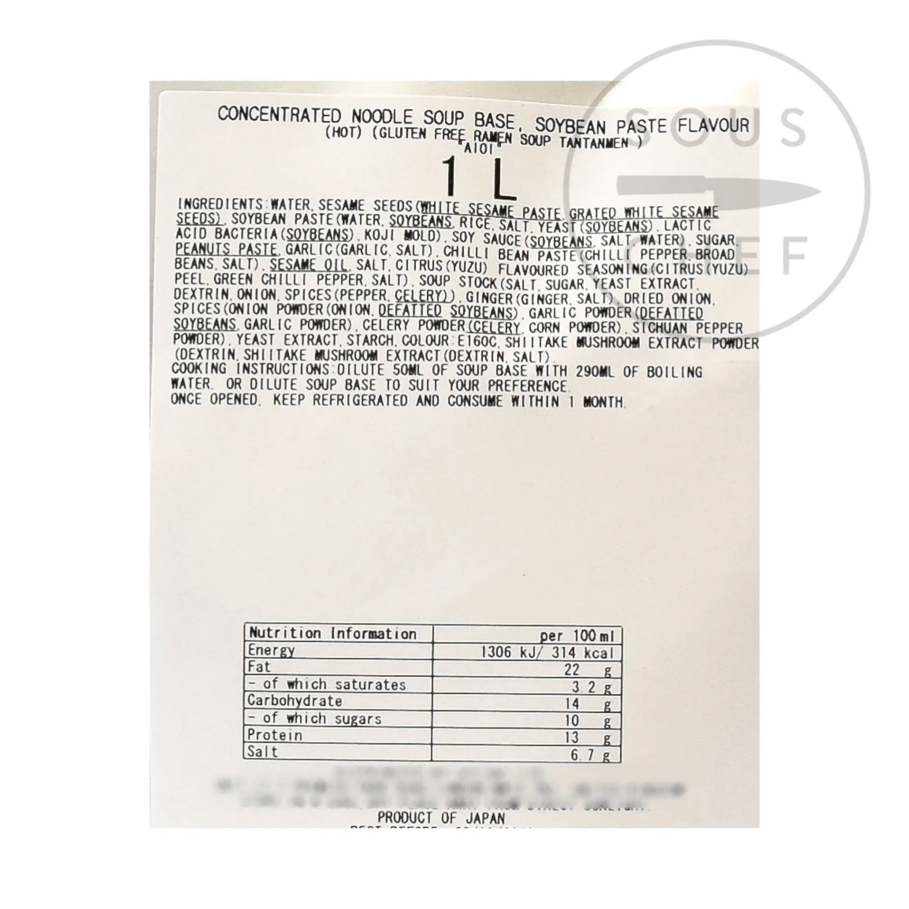Tantan Ramen Soup Base, 1 litre