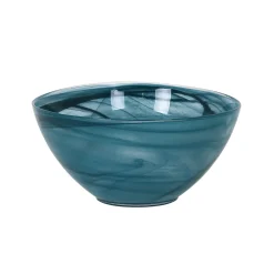 Teal Marble Glass Serving Bowl, 25cm