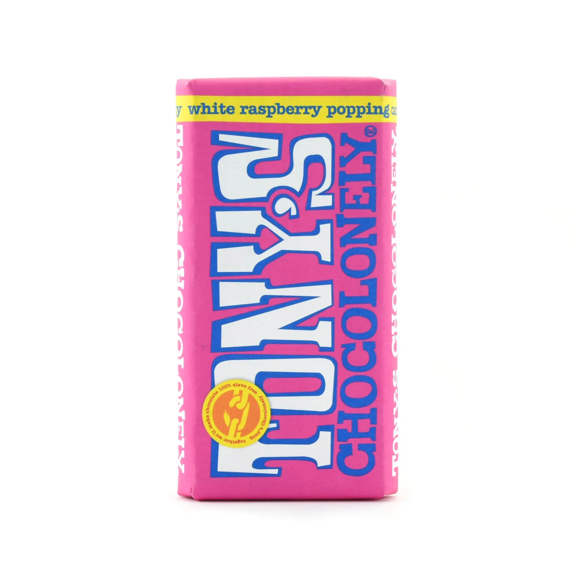 Tony's Chocolonely White Chocolate with Raspberry & Popping Candy, 180g