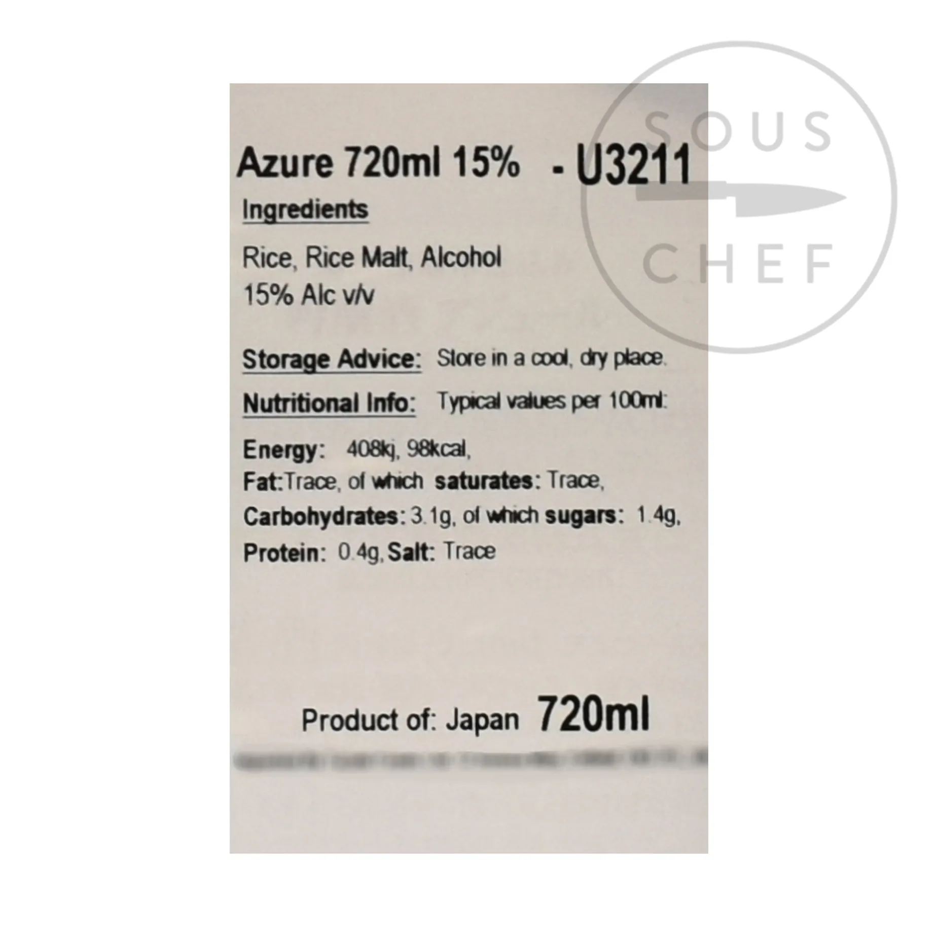 Tosatsuru Azure Sake, 720ml