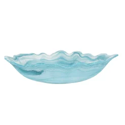 Turquoise Marble Glass Serving Bowl, 30x23cm