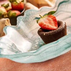 Turquoise Marble Glass Serving Bowl, 30x23cm