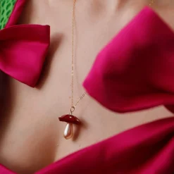 Wolf & Moon Red Mushroom Necklace