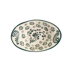 Yesil Ve Beyaz Boyali Oval Bowl, 16cm