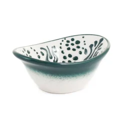 Yesil Ve Beyaz Boyali Oval Bowl, 10.5cm