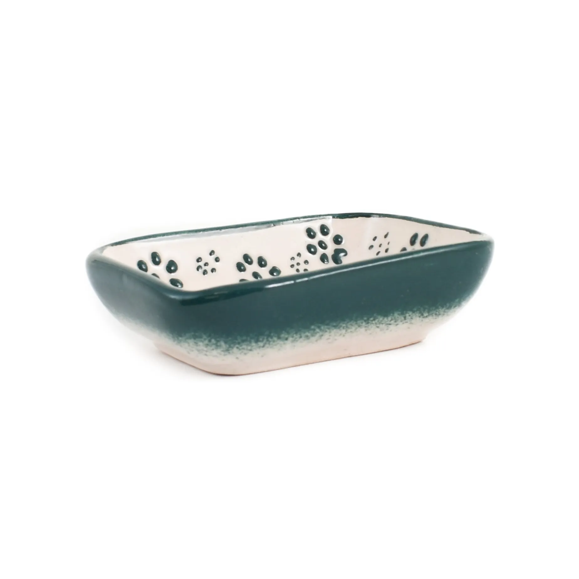 Yesil Ve Beyaz Boyali Rectangular Sauce Dish, 10.5x8cm