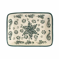 Yesil Ve Beyaz Boyali Rectangular Serving Dish, 18x13cm