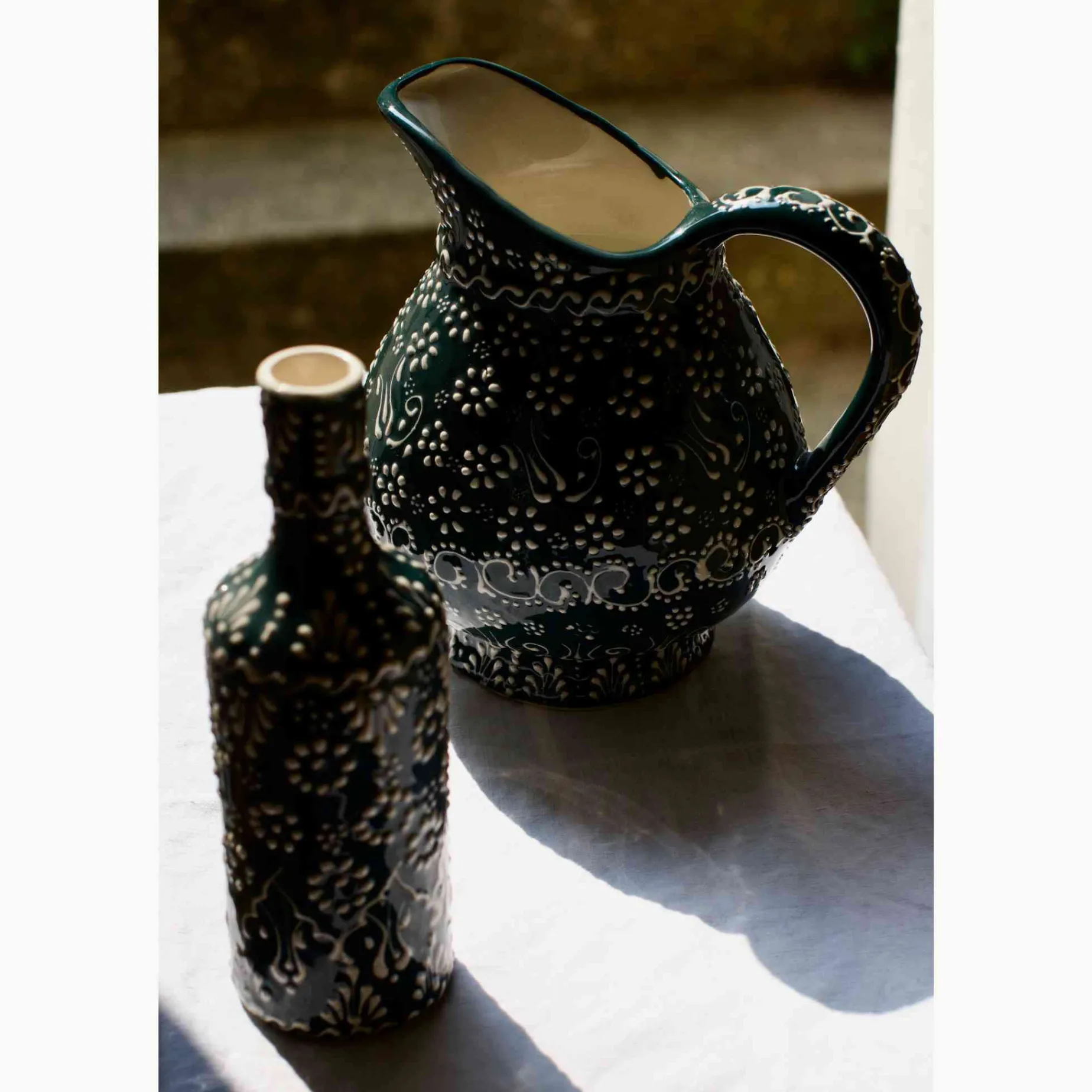 Yesil Ve Beyaz Boyali Round Jug, 2 Litre