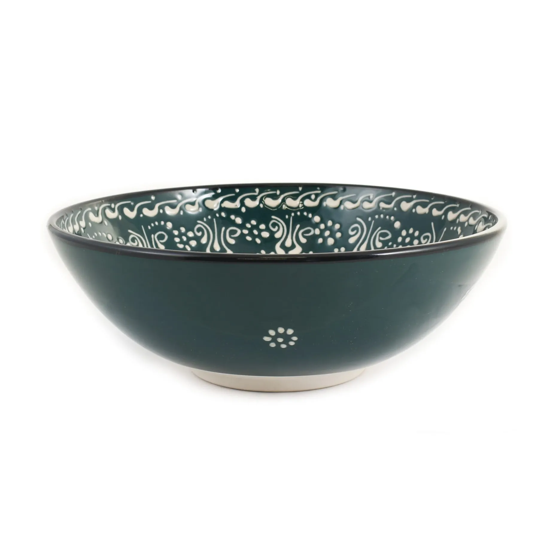 Yesil Ve Beyaz Boyali Serving Bowl, 26cm