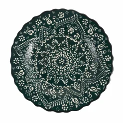 Yesil Ve Beyaz Boyali Wavy Dinner Plate, 26.5cm