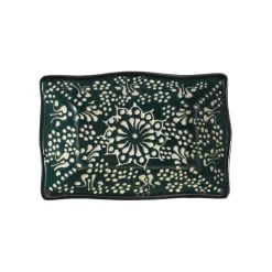 Yesil Ve Beyaz Boyali Wavy Edge Snack Dish, 13.5cm